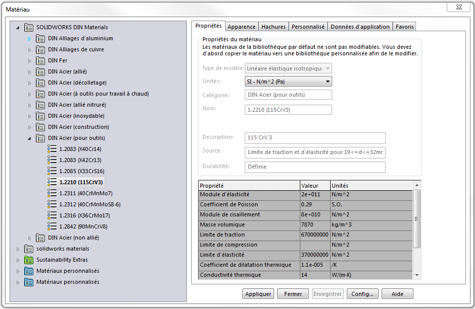 Exemple de choix de matériaux